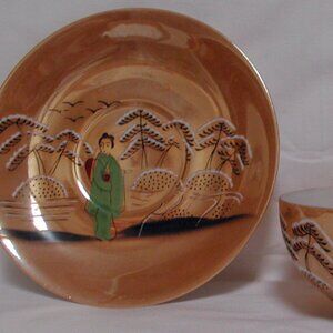 Carmel Luster Lithophane Cup and Saucer